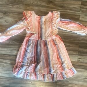 Marie Nicole Charming Multicolor Striped Kids Dress with Ruffles